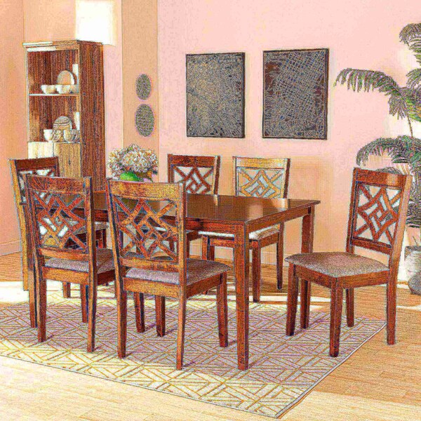 Baxton Studio Nicolette Modern and Contemporary Grey Fabric and Walnut Brown Finished Wood 7-Piece Dining Set - 176-11387-10520-ZORO
