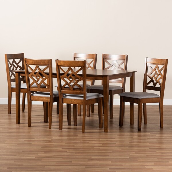 Baxton Studio Nicolette Modern and Contemporary Grey Fabric and Walnut Brown Finished Wood 7-Piece Dining Set - 176-11387-10520-ZORO