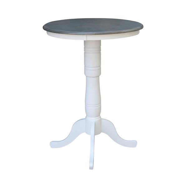 International Concepts Round 30 in Rd Top Pedestal Table, Bar Ht, White/Heather Gray, 30 in W, 30 in L, 41.1 in H, Wood - K05-30RT-6B-2