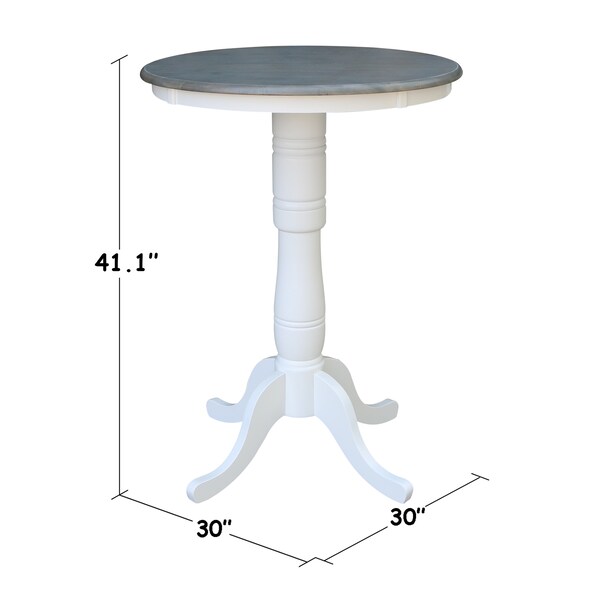 International Concepts Round 30 in Rd Top Pedestal Table, Bar Ht, White/Heather Gray, 30 in W, 30 in L, 41.1 in H, Wood - K05-30RT-6B-2