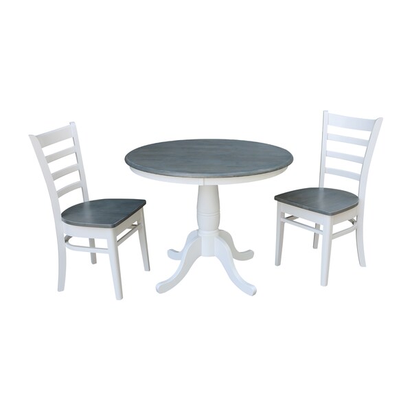 International Concepts Round 36 in Rd Top Pedestal Table, 2 Emily Chairs, White/Heather Gray, 36 in W, 36 in L, 29.1 in H - K05-36RT-C617P