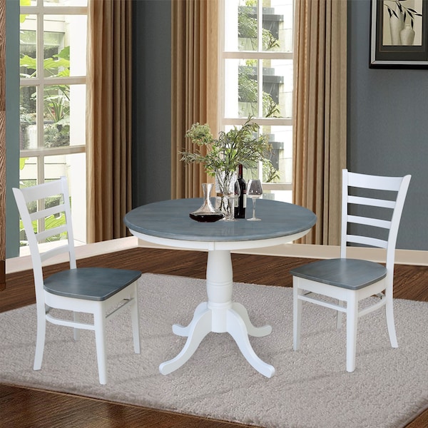 International Concepts Round 36 in Rd Top Pedestal Table, 2 Emily Chairs, White/Heather Gray, 36 in W, 36 in L, 29.1 in H - K05-36RT-C617P