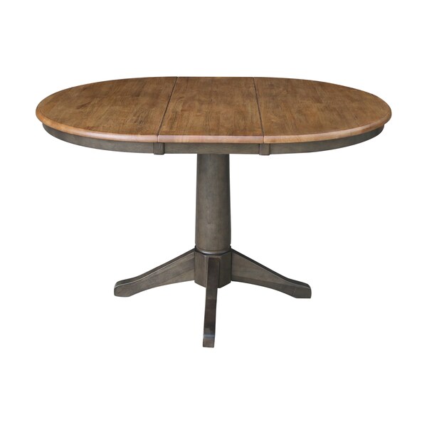 International Concepts Round 36 in Rd Extension Dining table, 4 RTA chairs, Hickory/Washed Coal, 36 in W, 48 in L, 30.1 in H - K45-36RXT-27B-C617-4