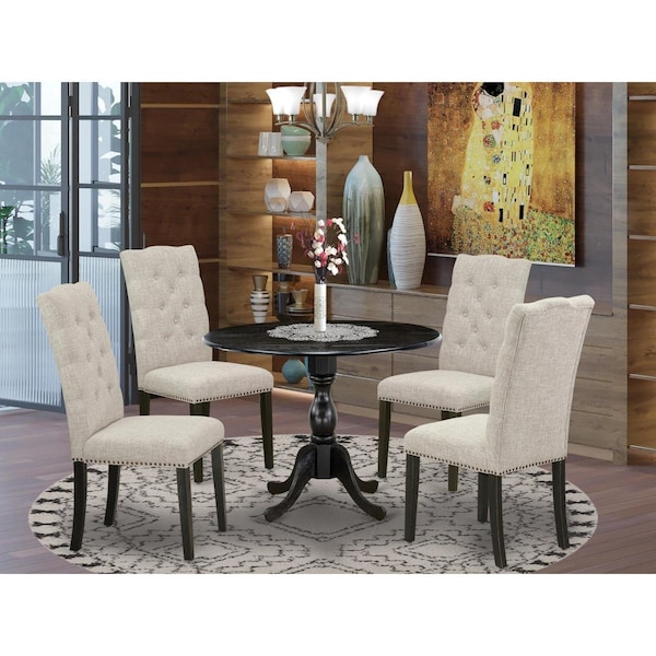 East West Furniture 5 Piece Dublin Dining Table Set - Wire Brushed Black - DMEL5-ABK-35