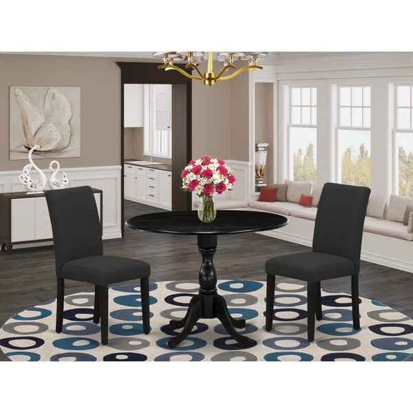 East West Furniture 3 Piece Dublin Modern Dining Table Set - Wire Brushed Black - DMAB3-ABK-24