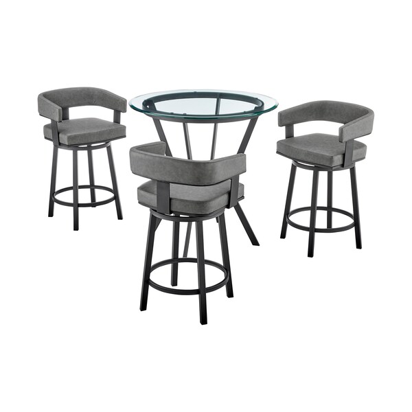 Armen Living Naomi and Lorin 4-Piece Counter Height Dining Set in Black Metal and Gray Faux Leather - SETNMLRGRBL4