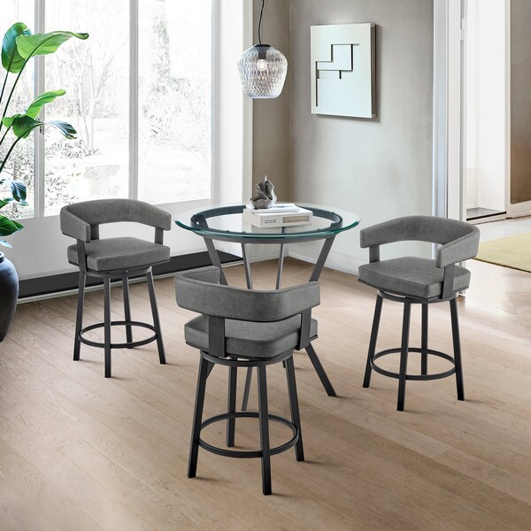 Armen Living Naomi and Lorin 4-Piece Counter Height Dining Set in Black Metal and Gray Faux Leather - SETNMLRGRBL4