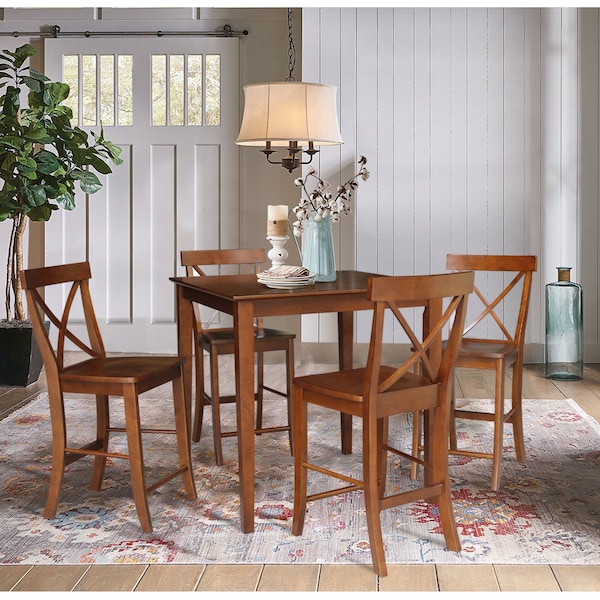 International Concepts 36 in. x 36 in. Counter Height Dining Table w/4 X-Back Stools, 24 in. Seat Height-5 Pc. Dining Set - K581-3636-S6132-4