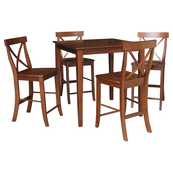International Concepts 36 in. x 36 in. Counter Height Dining Table w/4 X-Back Stools, 24 in. Seat Height-5 Pc. Dining Set - K581-3636-S6132-4