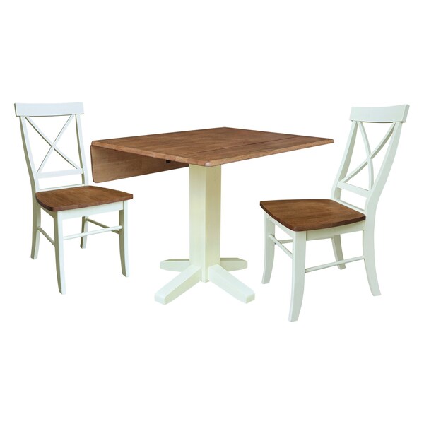 Whitewood Industries Rectangular Drop Leaf Dining Table W/ 2 Chairs, 36 in W, 30 in L, 36 in H, Parawood, Hickory/Shell - K79-36SDP-C613-2
