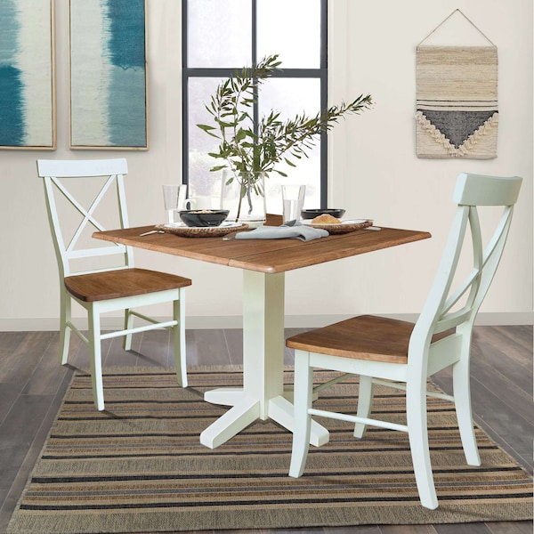 Whitewood Industries Rectangular Drop Leaf Dining Table W/ 2 Chairs, 36 in W, 30 in L, 36 in H, Parawood, Hickory/Shell - K79-36SDP-C613-2