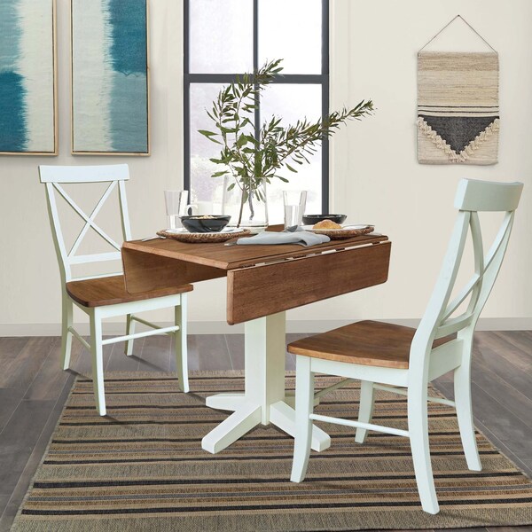 Whitewood Industries Rectangular Drop Leaf Dining Table W/ 2 Chairs, 36 in W, 30 in L, 36 in H, Parawood, Hickory/Shell - K79-36SDP-C613-2