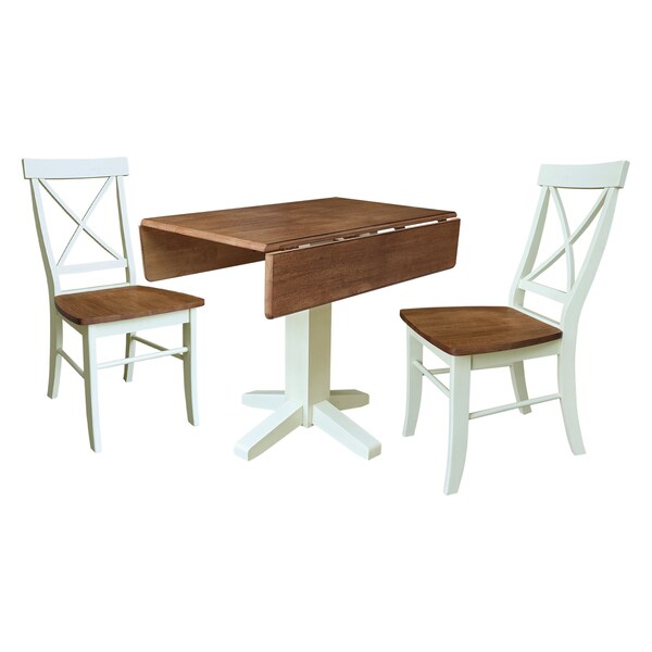 Whitewood Industries Rectangular Drop Leaf Dining Table W/ 2 Chairs, 36 in W, 30 in L, 36 in H, Parawood, Hickory/Shell - K79-36SDP-C613-2