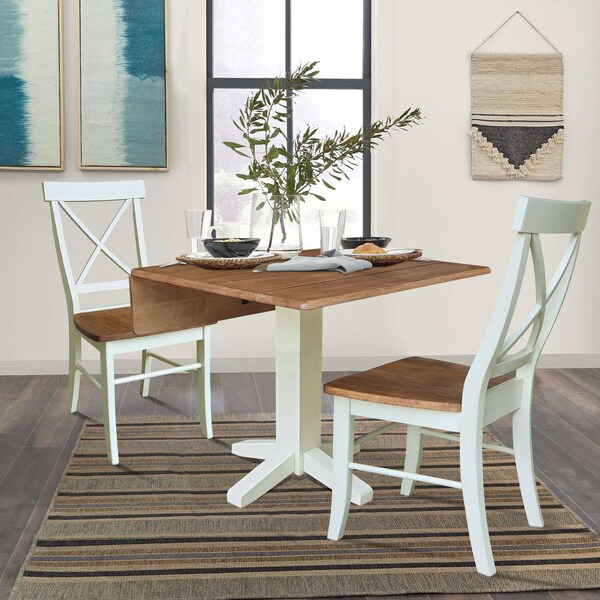 Whitewood Industries Rectangular Drop Leaf Dining Table W/ 2 Chairs, 36 in W, 30 in L, 36 in H, Parawood, Hickory/Shell - K79-36SDP-C613-2