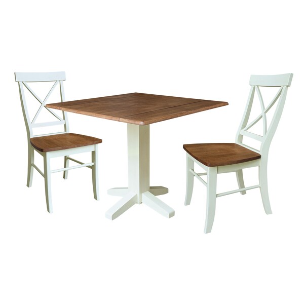 Whitewood Industries Rectangular Drop Leaf Dining Table W/ 2 Chairs, 36 in W, 30 in L, 36 in H, Parawood, Hickory/Shell - K79-36SDP-C613-2
