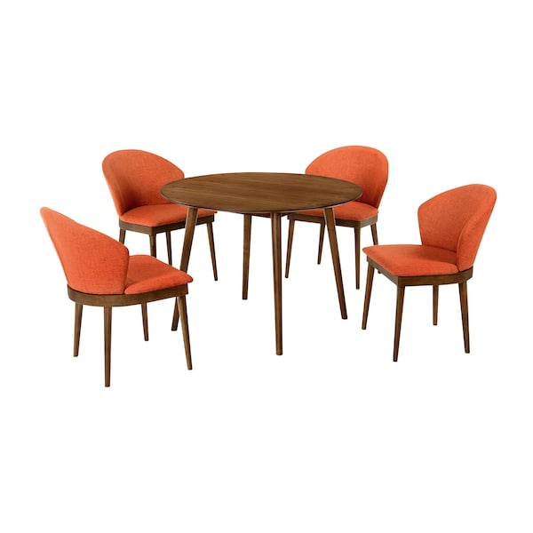 Armen Living Arcadia and Juno 42" Round Orange and Walnut Wood 5 Piece Dining Set - SETARDI5JNWAOR42
