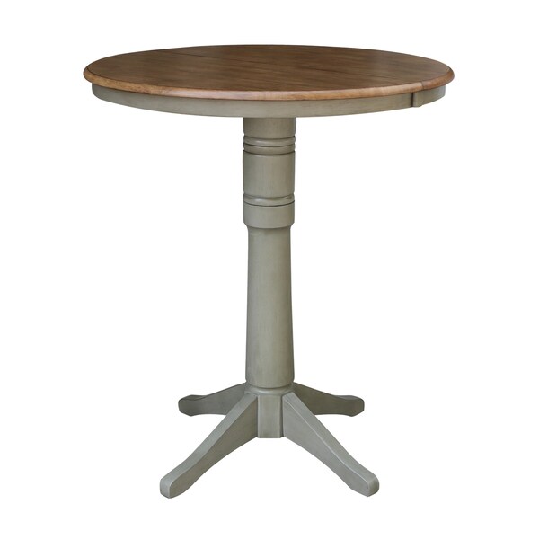 International Concepts Round 36 in Rd Extension Dining Table, 4 X-back Bar Height Stools, Hickory/Stone, 36 in W, 48 in L - K41-36RXT-27B-S6133-4