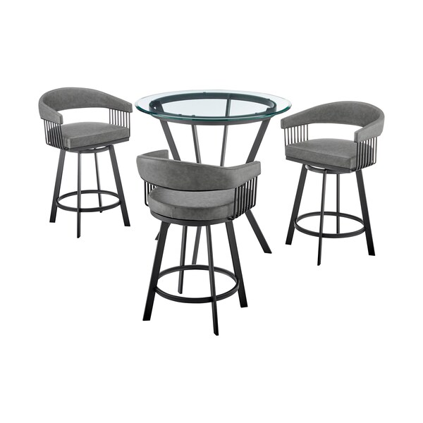 Armen Living Naomi and Chelsea 4-Piece Counter Height Dining Set in Black Metal and Gray Faux Leather - SETNMCHGRBL4