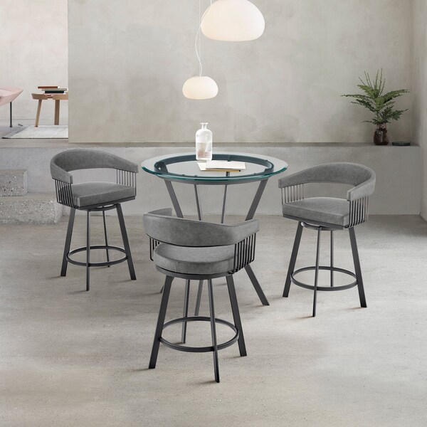 Armen Living Naomi and Chelsea 4-Piece Counter Height Dining Set in Black Metal and Gray Faux Leather - SETNMCHGRBL4