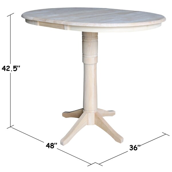 International Concepts Round 36 in Rd Top Pedestal Table, 12 in Leaf, 40.9 inH, Adjustable Height, Unfinished, 36 in W, Wood - K-36RXT-27B-6B-2