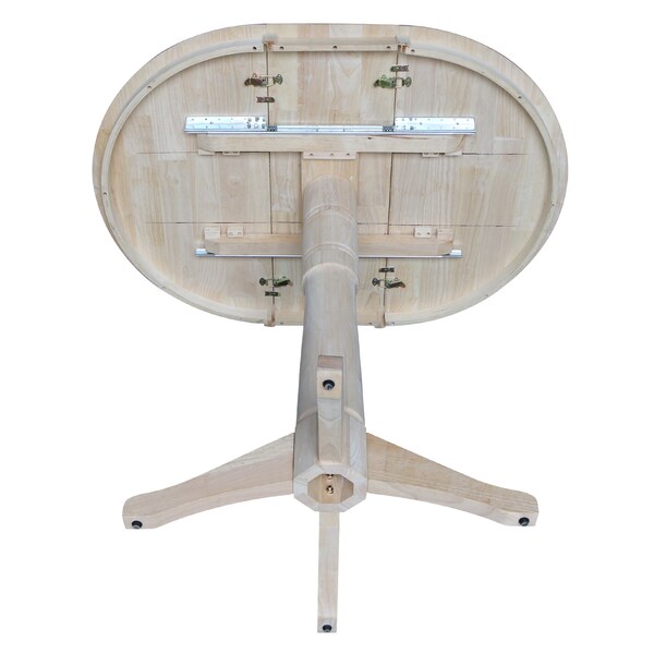 International Concepts Round 36 in Rd Top Pedestal Table, 12 in Leaf, 40.9 inH, Adjustable Height, Unfinished, 36 in W, Wood - K-36RXT-27B-6B-2