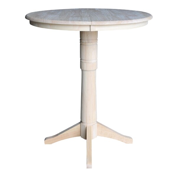 International Concepts Round 36 in Rd Top Pedestal Table, 12 in Leaf, 40.9 inH, Adjustable Height, Unfinished, 36 in W, Wood - K-36RXT-27B-6B-2