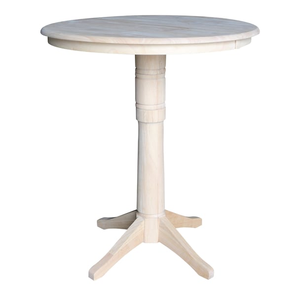 International Concepts Round 36 in Rd Top Pedestal Table, 12 in Leaf, 40.9 inH, Adjustable Height, Unfinished, 36 in W, Wood - K-36RXT-27B-6B-2