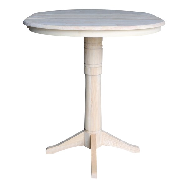 International Concepts Round 36 in Rd Top Pedestal Table, 12 in Leaf, 40.9 inH, Adjustable Height, Unfinished, 36 in W, Wood - K-36RXT-27B-6B-2