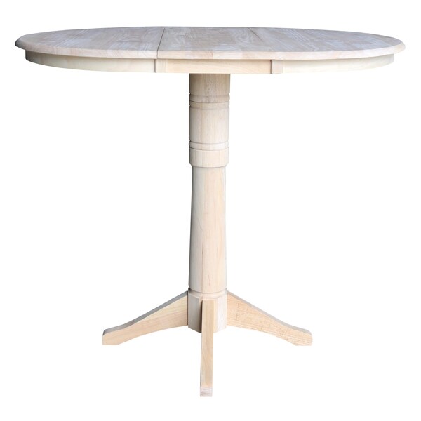 International Concepts Round 36 in Rd Top Pedestal Table, 12 in Leaf, 40.9 inH, Adjustable Height, Unfinished, 36 in W, Wood - K-36RXT-27B-6B-2