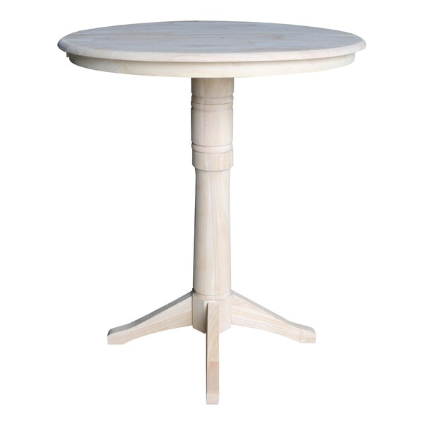 International Concepts Round 36 in Rd Top Pedestal Table, 12 in Leaf, 40.9 inH, Adjustable Height, Unfinished, 36 in W, Wood - K-36RXT-27B-6B-2