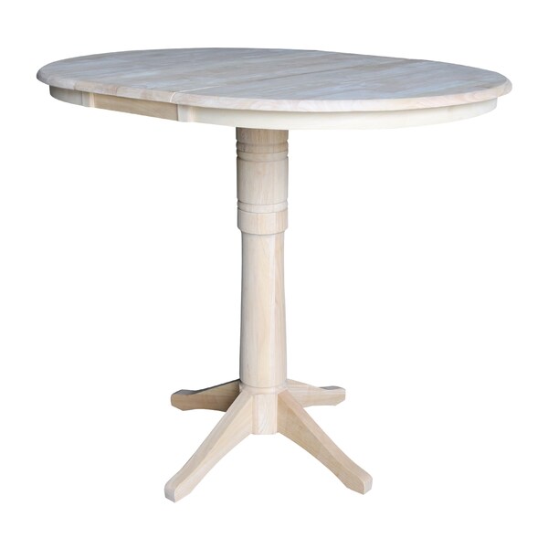 International Concepts Round 36 in Rd Top Pedestal Table, 12 in Leaf, 40.9 inH, Adjustable Height, Unfinished, 36 in W, Wood - K-36RXT-27B-6B-2