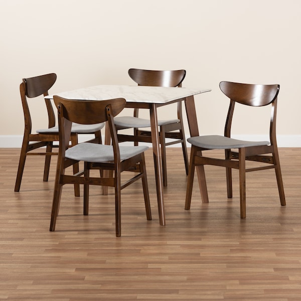 Baxton Studio Paras Mid-Century Transitional Light Grey Fabric and Walnut Brown Finished Wood 5-PC Dining Set - 178-10810-11082-ZORO