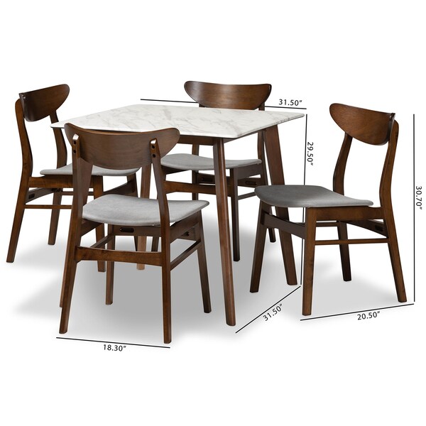 Baxton Studio Paras Mid-Century Transitional Light Grey Fabric and Walnut Brown Finished Wood 5-PC Dining Set - 178-10810-11082-ZORO