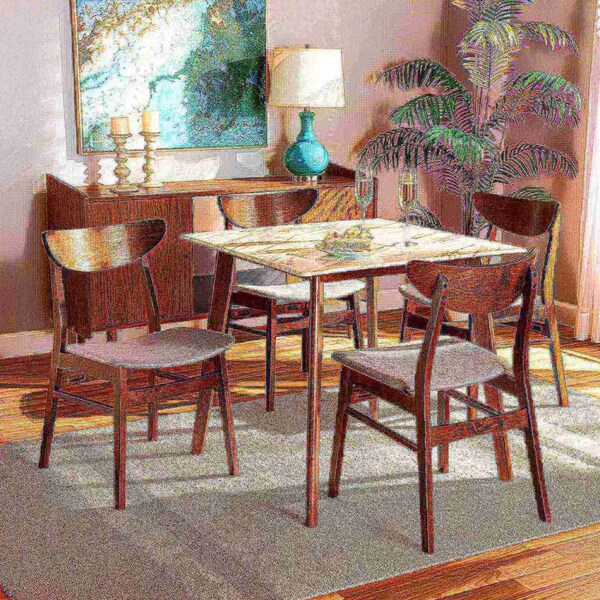 Baxton Studio Paras Mid-Century Transitional Light Grey Fabric and Walnut Brown Finished Wood 5-PC Dining Set - 178-10810-11082-ZORO