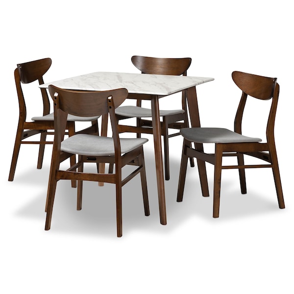 Baxton Studio Paras Mid-Century Transitional Light Grey Fabric and Walnut Brown Finished Wood 5-PC Dining Set - 178-10810-11082-ZORO