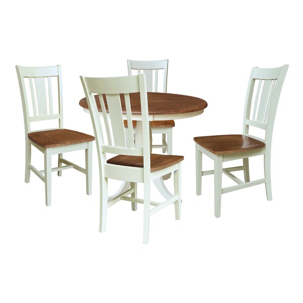 Whitewood Industries Rectangular Fixed Top Table W/ 4 Chairs, 36 in W, 29.1 in L, 36 in H, Parawood, Hickory/Shell, 5 - K79-36RT-C10-4