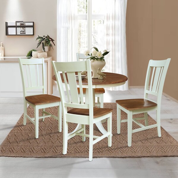 Whitewood Industries Rectangular Fixed Top Table W/ 4 Chairs, 36 in W, 29.1 in L, 36 in H, Parawood, Hickory/Shell, 5 - K79-36RT-C10-4