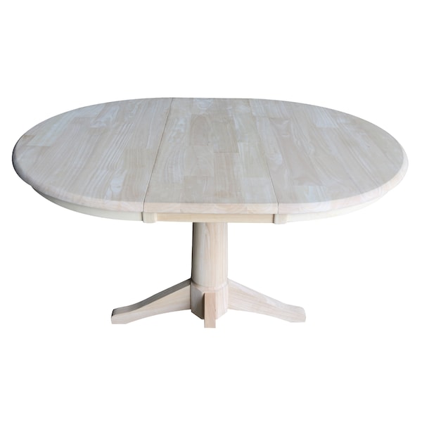 International Concepts Round 36 in Rd Top Pedestal Table, 12 in Leaf, 28.9 inH, Dining Height, Unfinished, 36 in W, Wood - K-36RXT-27B