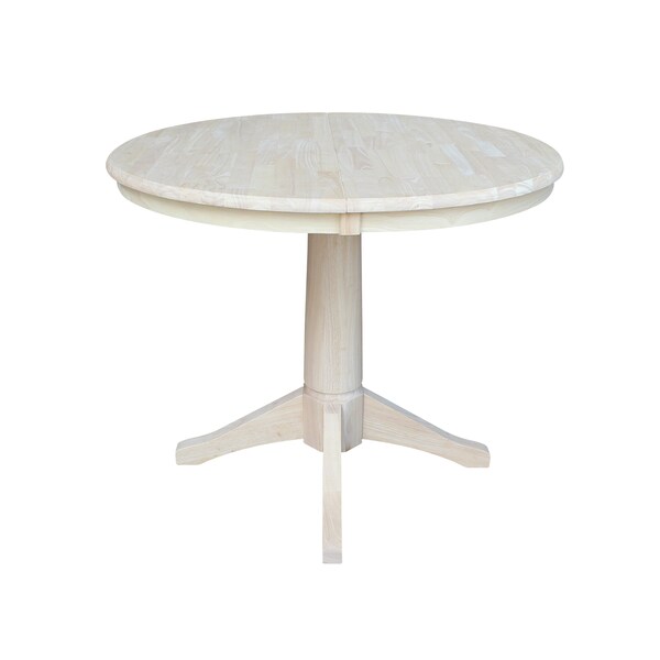 International Concepts Round 36 in Rd Top Pedestal Table, 12 in Leaf, 28.9 inH, Dining Height, Unfinished, 36 in W, Wood - K-36RXT-27B