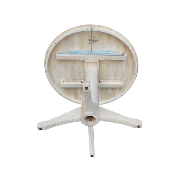 International Concepts Round 36 in Rd Top Pedestal Table, 12 in Leaf, 28.9 inH, Dining Height, Unfinished, 36 in W, Wood - K-36RXT-27B