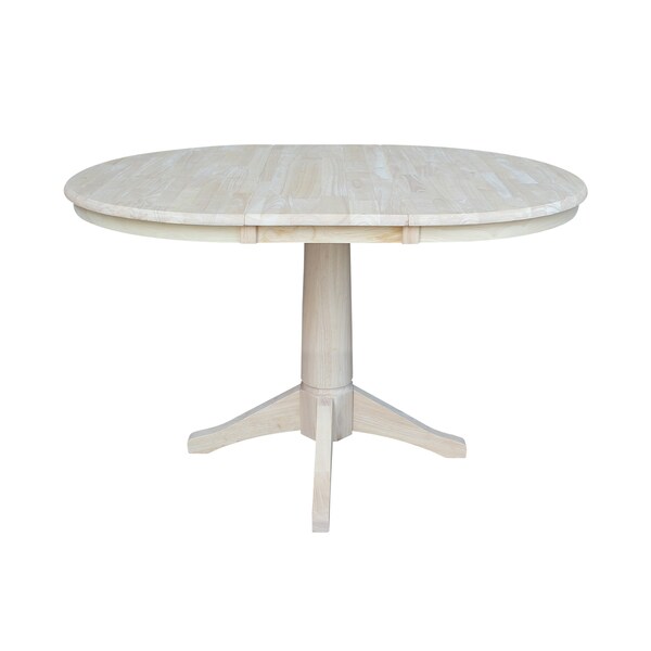 International Concepts Round 36 in Rd Top Pedestal Table, 12 in Leaf, 28.9 inH, Dining Height, Unfinished, 36 in W, Wood - K-36RXT-27B