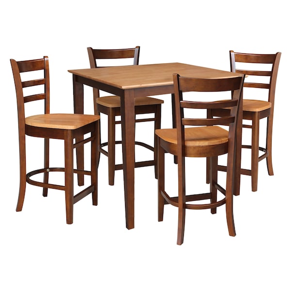 International Concepts 36 in. x 36 in. Counter Height Table with 4 Emily Counter Height Stools - 5 Piece Set - K58-3636-S6172-4