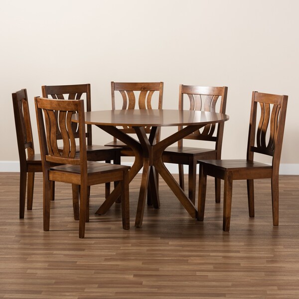 Baxton Studio Mare Modern and Contemporary Transitional Walnut Brown Finished Wood 7-Piece Dining Set - 177-11379-10893-ZORO