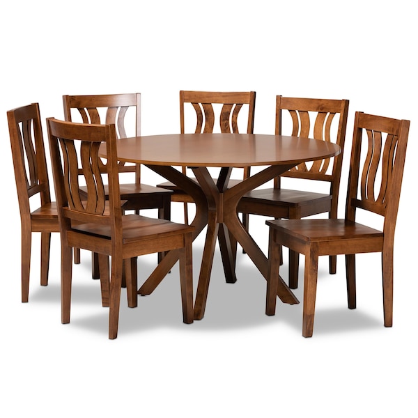 Baxton Studio Mare Modern and Contemporary Transitional Walnut Brown Finished Wood 7-Piece Dining Set - 177-11379-10893-ZORO