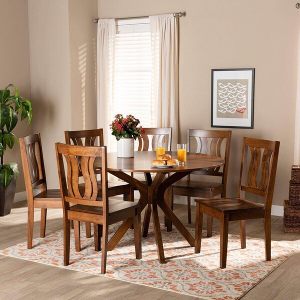 Baxton Studio Mare Modern and Contemporary Transitional Walnut Brown Finished Wood 7-Piece Dining Set - 177-11379-10893-ZORO