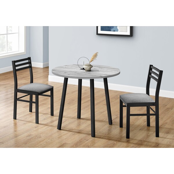 Monarch Specialties Dining Table Set, Small, 35 in. Drop Leaf, Kitchen, Black Metal, Grey Laminate, Contemporary - I 1007