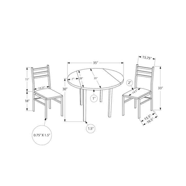 Monarch Specialties Dining Table Set, Small, 35 in. Drop Leaf, Kitchen, Black Metal, Grey Laminate, Contemporary - I 1007