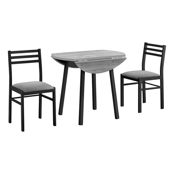 Monarch Specialties Dining Table Set, Small, 35 in. Drop Leaf, Kitchen, Black Metal, Grey Laminate, Contemporary - I 1007