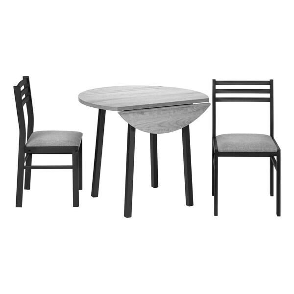 Monarch Specialties Dining Table Set, Small, 35 in. Drop Leaf, Kitchen, Black Metal, Grey Laminate, Contemporary - I 1007