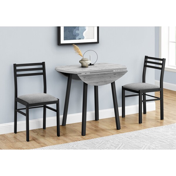 Monarch Specialties Dining Table Set, Small, 35 in. Drop Leaf, Kitchen, Black Metal, Grey Laminate, Contemporary - I 1007